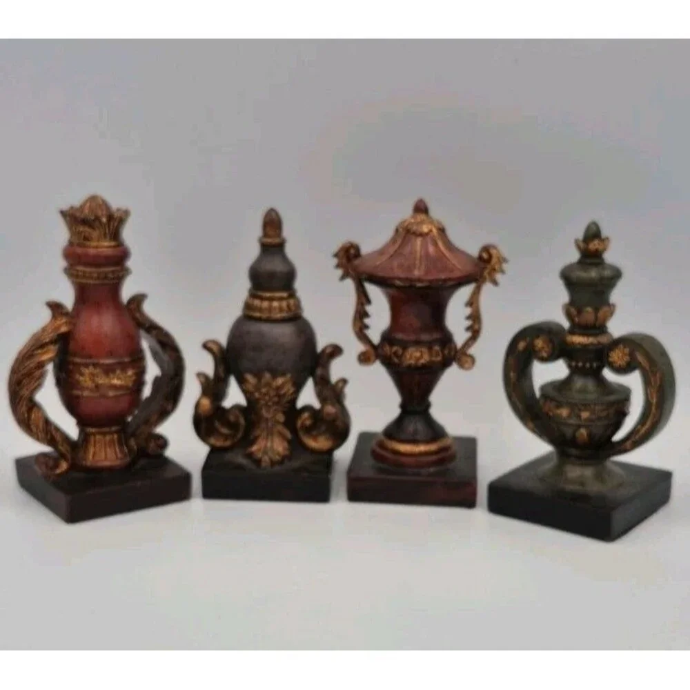 VTG 4 (Four) Ornate Resin Finials Gold Gilded Felt Bottom Excellent Condition
